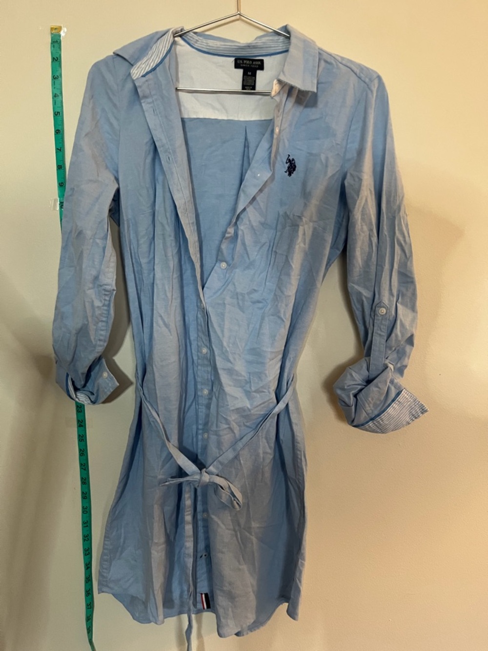 U.S. Polo Assn. Light Blue Button-Front Shirt Dress with Tie Waist